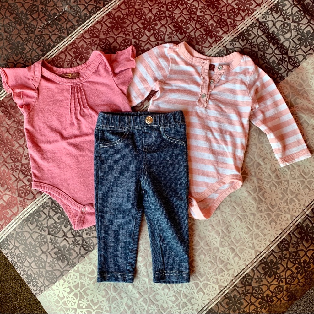 7 For All Mankind 3-6 month onesies and jean set